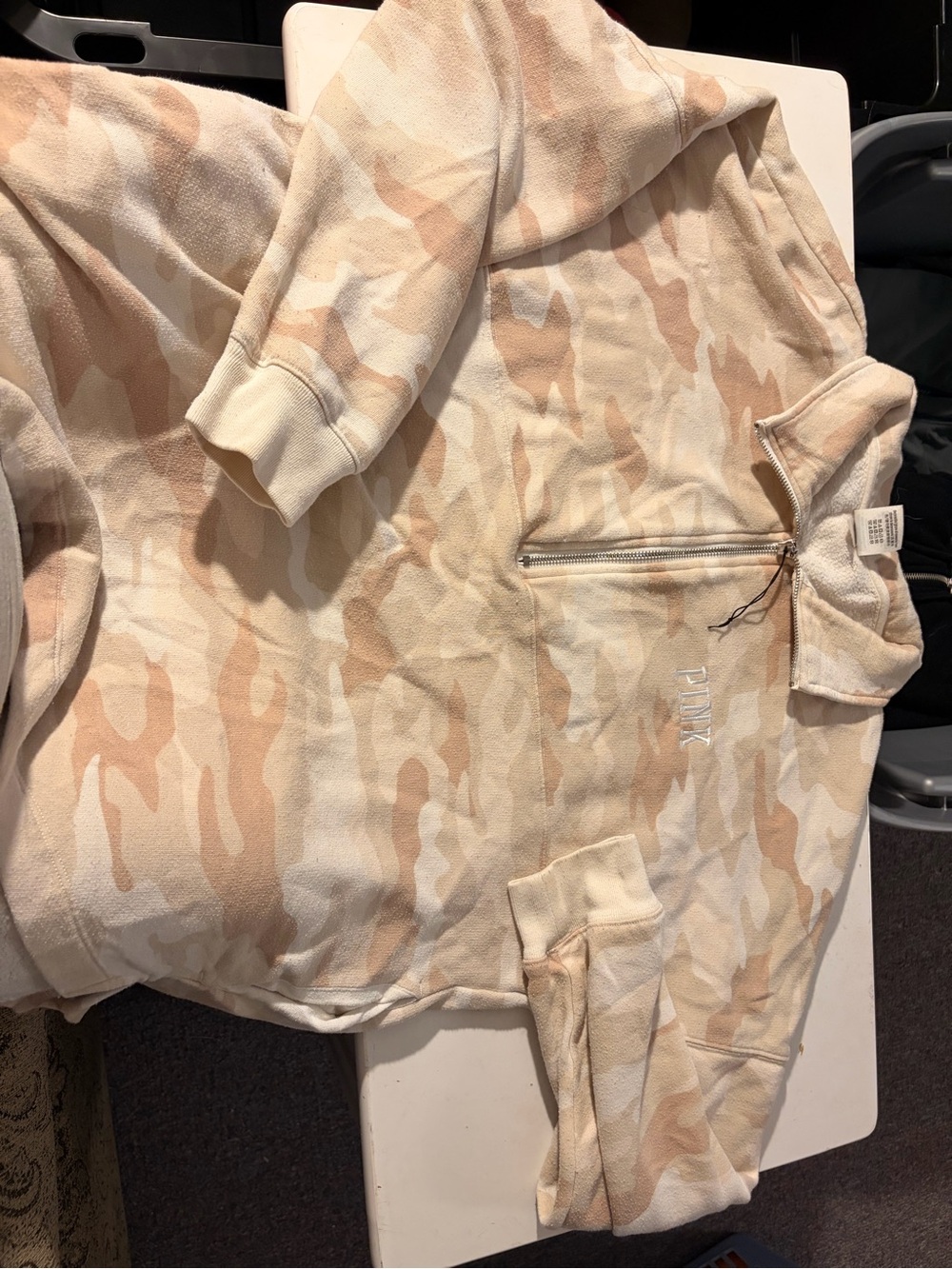 PINK Victoria's Secret Beige & Cream Camo Half-Zip Pullover